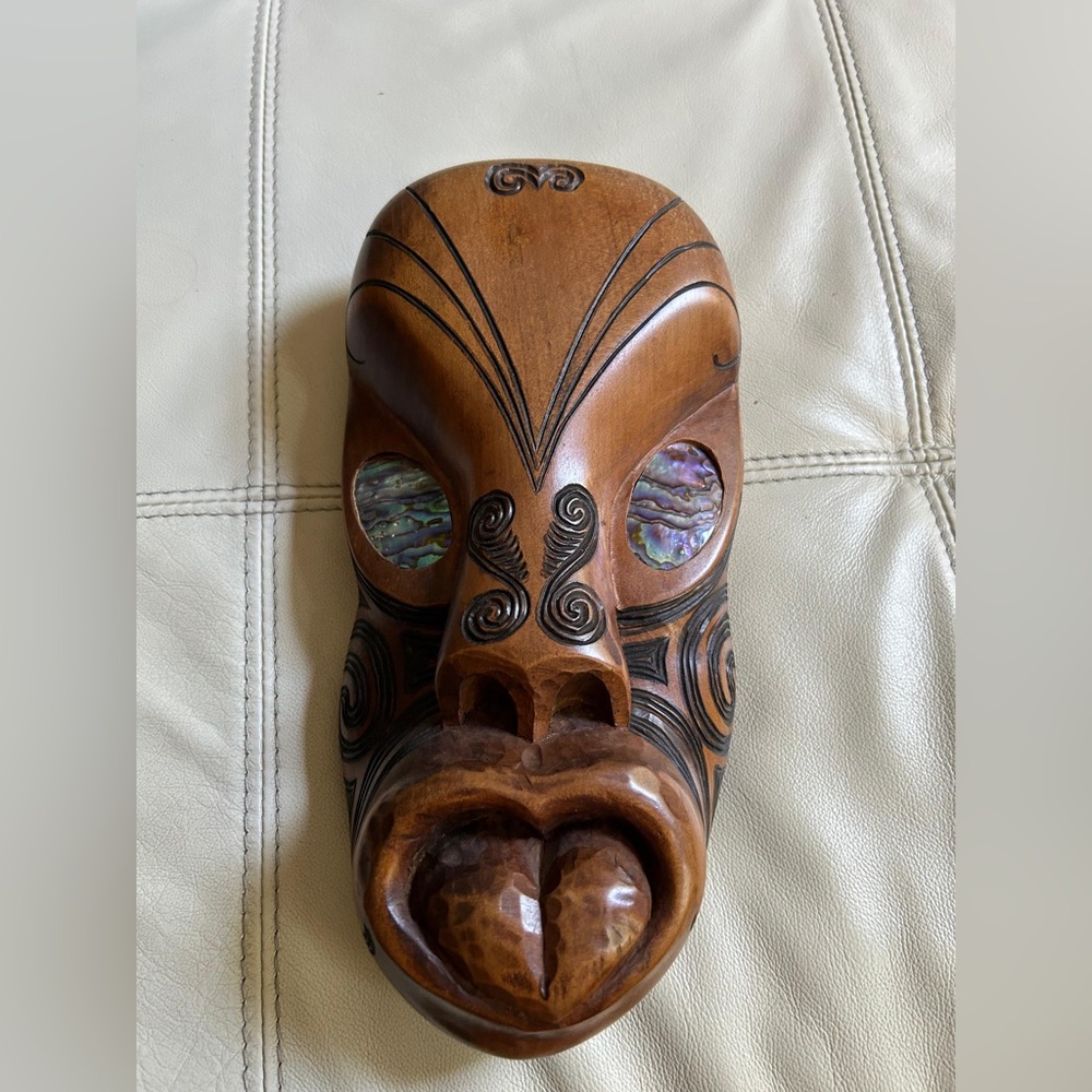 Handcrafted Wooden Mask with Abalone Inlay